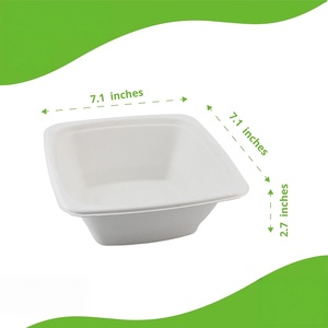 Biodegradable 16oz Square Sugarcane Bagasse Disposable Salad <b>Bowl</b> <b>with</b> Clear <b>Lid</b> Microwave Safe for Party Use - Product Image 2