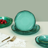 Vaisselle en verre nordique de 9 pouces assiette personnalisée bol à fruits en verre cristal bord doré assiette ronde colorée