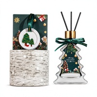 Ensemble cadeau diffuseur à bâtonnets Eno OEM Arbre de Noël, en verre transparent, parfum d'ambiance pour la maison, ornement en céramique, base en bouleau, décoration de fêtes