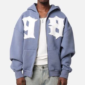 Sudadera con Capucha Oversize de Alta Calidad Estilo Y2K Hip-Hop, con Estampado Vintage Lavado y Parches, Cremallera y Logo Casual - Product Image 1