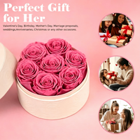 7 roses éternelles roses dans un coffret cadeau rond, rose éternelle longue durée pour la Saint-Valentin, anniversaire, fête des mères, anniversaire de mariage, cadeaux