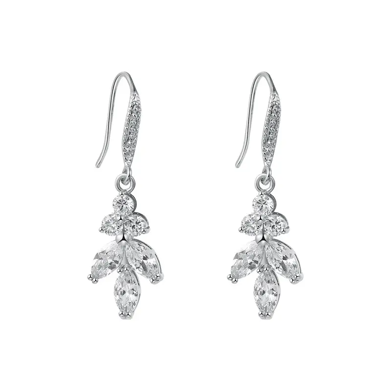 Anting-Anting Tetesan Kait Pengantin Kristal CZ Cubic Zirconia Potongan Marquise Elegan