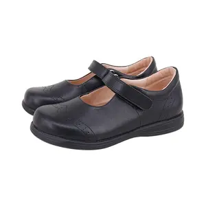 Choozii New Design Black Genuine Leather Buckle Strap Kids Girls School Shoes
