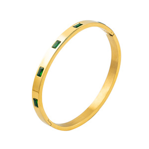 yunnique French Style Women's Gold Plated Green Diamond <b>Bracelet</b> Geometric Channel Setting Minimalist Jewelry - Product Image 5