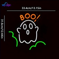 Bande lumineuse LED néon 3D classique Halloween avec slogan BOO, motif fantôme de dessin animé, alimentation USB, fixation murale, design statique pour décoration de fête et de maison