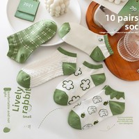 Nouvelles arrivées printemps/été pour femmes : Chaussettes courtes vertes style japonais, jeunes et respirantes en polycoton, motif dessin animé