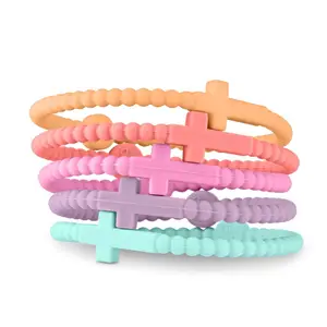 Fashion silicone cross bracelets Hot Sale silicone wrist bands custom logo Rubber Saints Prayer Religious Jesus Bracelets