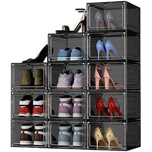 Boîte de rangement pour chaussures pliable et empilable en forme de rectangle avec commande vocale, ouverture latérale, en plastique transparent, magnétique, avec éclairage LED - Product Image 1