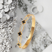 Bracelet Trèfle à Quatre Feuilles en Acier Inoxydable de Haute Qualité pour Femmes, Vente en Gros Usine, Plaqué Or Noir, Anti-Décoloration, Haut de Gamme