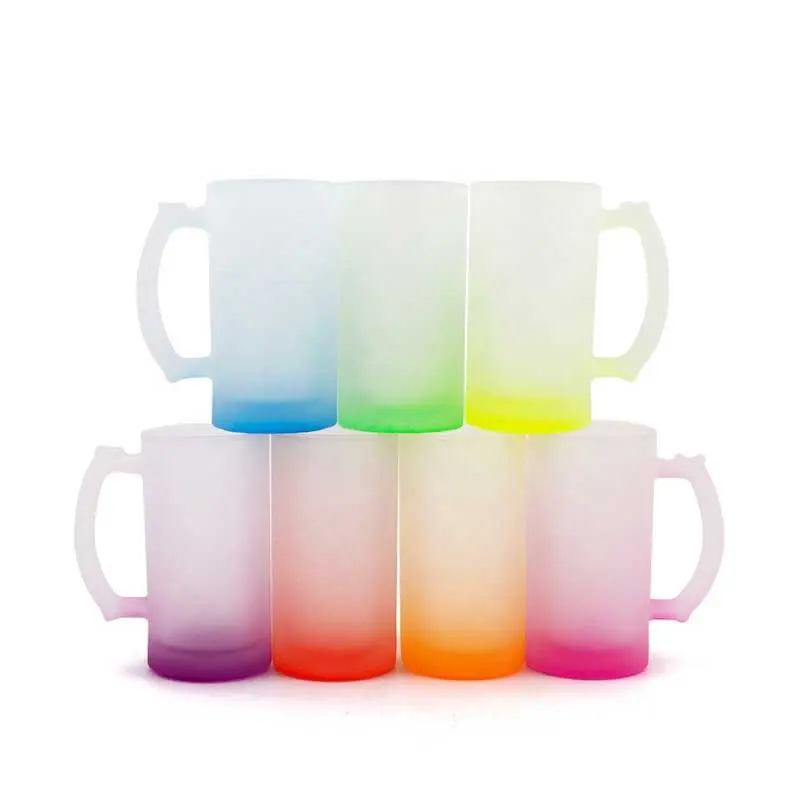 Bán Buôn Tùy Chỉnh 16Oz Đầy Màu Sắc Frosted Cup Thăng Hoa Glass Beer Mug Với Xử Lý