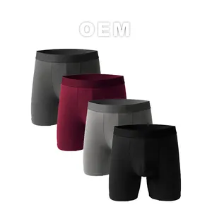 Competitive Price Custom Logo Mens Underwear Classic Design Spandex Breathable Stretch Mens Long Boxer Briefs