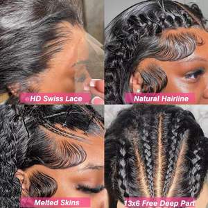 วิกผมลูกไม้แบบ Water Wave  ทำจากผมแท้  ถอนขนแล้ว  ขนาด 13x6  แสกกลาง  วิกผมลูกไม้ HD  ความหนาแน่น 200  วิกผมลอนจากผมแท้สำหรับผู้หญิง - Product Image 3