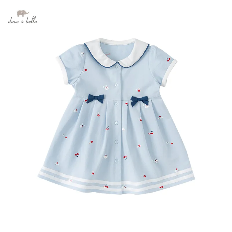 DB2221927 Dave Bella Zomer Baby Meisjes Leuke Strik Print Jurk Fashion Party Dress Kids Meisje Zuigeling Lolita Kleding