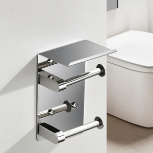 YOTO Double tige de tissu <span class=keywords><strong>porte</strong></span>-<span class=keywords><strong>papier</strong></span> support mural noir antirouille <span class=keywords><strong>porte</strong></span>-<span class=keywords><strong>papier</strong></span> hygiénique étagère de stockage à 2 niveaux sans installation de perceuse - Product Image 5