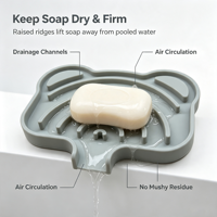Support de Savon en Silicone Ours Mignon Antidérapant avec Drainage Automatique et Rainures Arc-en-ciel pour Savon Artisanal en Barre
