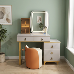 Modern <b>Makeup</b> Vanity Table with Lighted Oval <b>Mirror</b> and Storage Drawers for Bedroom Furniture - Product Image 4