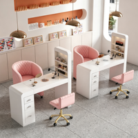 Salon de beauté moderne en bois blanc table de bureau pour ongles table de salon de manucure monoplace de luxe et ensemble de chaises avec dépoussiéreur
