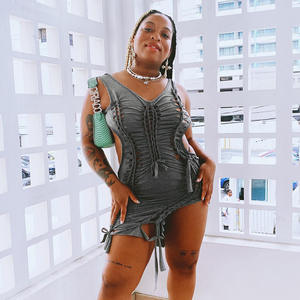 Mini vestido sexual Sexy para mujer, bandanas ahuecadas sin mangas, con espalda descubierta y cordón ajustable - Product Image 6