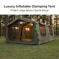Tente de camping gonflable personnalisée en coton TC 17,28 m² verte, abri de glamping de luxe avec cloison et sol amovible, fenêtres en TPU