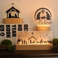 3D Illusion Veilleuse Bois Lampe Bébé Led Lumière Jésus Décoration Lumières Pour La Maison