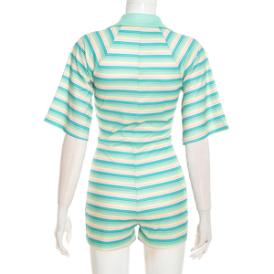 Viviblook Y26RP283 <b>Women</b> <b>Romper</b> Autumn New Striped Print Deep V-Neck Short Sleeved Slim Fit Casual One Piece <b>Romper</b> - Product Image 4
