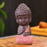 Petit Bouddha en céramique, décoration d'intérieur, artisanat Zisha, design zen asiatique, plateau à thé et ornement de voiture pour anniversaire