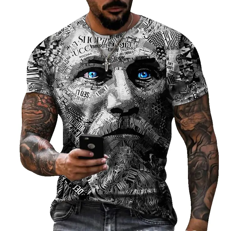 Coleção de roupas masculinas Amazon Estação independente nova camiseta retrô Avatar de manga curta estampada 3D roupas masculinas para homens