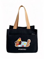 Sac fourre-tout en toile brodé motif chiot de dessin animé, prêt à être expédié, multi-poches, sac à main portable, organisateur de rangement pour les voyages quotidiens