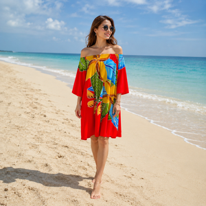 Paréo de plage d'été pour femme, coupe épaules dénudées, imprimé floral sérigraphié, 100% rayonne, séchage rapide, maillot de bain et tenue de plage - Product Image 1