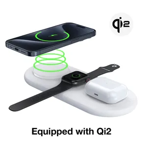 Qi2 produk pengisi daya magnetik 15W 3 IN 1, stasiun pengisian daya nirkabel untuk iPhone 15 14/13 pro pengisi daya Cepat