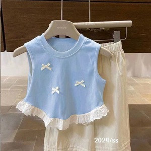 Débardeur sans manches à nœud papillon pour filles, nouveau top coréen en dentelle douce avec volants en polyester pour petites filles - Product Image 3