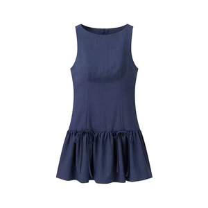 Nouvelle jupe courte plissée pour femmes Mode d'été Col rond Sans manches Jupe courte à nœud - Product Image 2