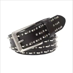 Black Unisex Genuine Leather Rivet Belts 100% Genuine Leather Belts For Unisex