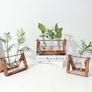 Handgemachte sets von Rechteck Form Holz Hydrokultur Blume Topf Birne Glas VaseTerrariums Air Pflanzer