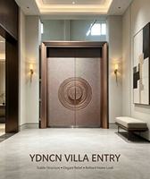 YDNCN Porte d'entrée double en alliage d'aluminium bronze antique, avec panneau texturé mat et gravure en relief circulaire, design européen, résistant à l'eau