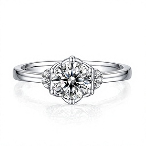 Anillo de compromiso de plata 925 para mujer con diamante cultivado en laboratorio, corte brillante redondo, estilo clásico, engaste de puntas - Product Image 1