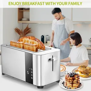 Smart LED Touchscreen Long Slot Toaster Fabrik OEM/ODM, Haushalts gebrauch Edelstahl 4 Scheiben Frühstücks brot Toaster