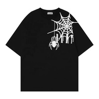 Amerikan Vintage yüksek sokak koyu örümcek Web baskı T-shirt gevşek üst erkek yaz kişiselleştirilmiş günlük T-shirt