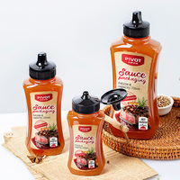 Bouteille de sauce PET en plastique de cuisine de 235ml/368ml/586ml/730ml ketchup à presser de qualité alimentaire avec bouchon à rabat