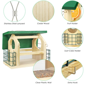 Comedero colgante de lujo para pájaros salvajes de gran capacidad, casa de pájaros de madera Natural para jardín exterior - Product Image 3