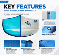 Kite Wingfoil KW02 de haute qualité en tissu nylon blanc et bleu lac 5m pour kitesurf, surf, skateboard, entraînement et foil à vent en aval