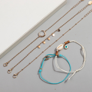 Populaire hawaïen 5 pièces/ensemble vacances bijoux coquille cheville oeil du diable pendentif lune alliage disque <span class=keywords><strong>Sexy</strong></span> bracelets <span class=keywords><strong>de</strong></span> cheville ensemble femmes Boho bijoux - Product Image 4
