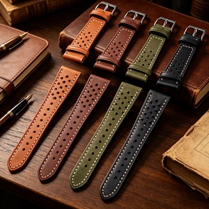 Bracelet de <span class=keywords><strong>montre</strong></span> Jettda en cuir véritable, style <span class=keywords><strong>rallye</strong></span>, 18 mm, 20 mm, 22 mm, <span class=keywords><strong>vintage</strong></span>, en cuir Crazy Horse noir, avec attache rapide, ciré - Product Image 4