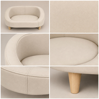 Canapé-lit pour animaux de compagnie de luxe, design élégant, XL, en similicuir, rond, avec pieds en bois robustes, facile à nettoyer, apaisant, pour chats et petits chiens