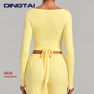 Cárdigan Dingtai <span class=keywords><strong>con</strong></span> Abertura Frontal y Lazos, Top de Pilates de Manga Larga para <span class=keywords><strong>Mujer</strong></span>, Cubre-Yoga Corto <span class=keywords><strong>con</strong></span> Cuello en V para Invierno - Product Image 2