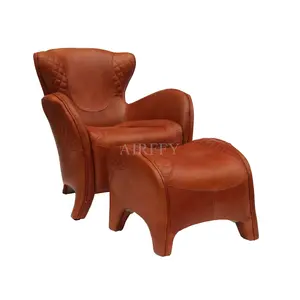 Chaise de loisirs en cuir de fourrure classique et cuir de vache à Grain supérieur avec étrier et pouf pour salon