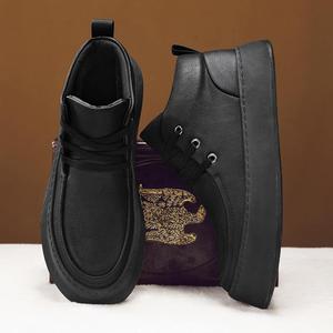 Men's Retro High <b>Top</b> Casual Boots Comfortable Soft-Sole Design Cotton Fabric Lace-Up Artificial Leather EVA Insole <b>Walking</b> Shoes - Product Image 3