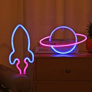 Décoration de chambre d'enfant sur le thème de l'espace, néon cool extraterrestre, <span class=keywords><strong>lampe</strong></span> néon USB, <span class=keywords><strong>lampe</strong></span> de nuit néon rose et bleue, décoration murale, éclairage intérieur - Product Image 4