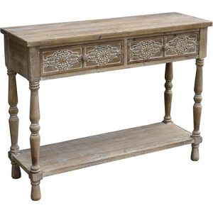 PARISLOFT-Mesa auxiliar vintage de madera con 2 cajones y 1 estante inferior, consola rústica para almacenamiento, muebles de mesa de entrada acentuados - Product Image 6