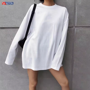 Felpe bianche a manica <span class=keywords><strong>lunga</strong></span> di design di alta qualità nuova per le signore logo personalizzato cotone girocollo oversize <span class=keywords><strong>felpa</strong></span> da donna - Product Image 1